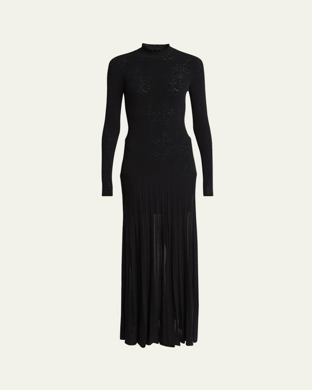 Gisole Long-Sleeve Drop-Waist Pleated Skirt Maxi Dress